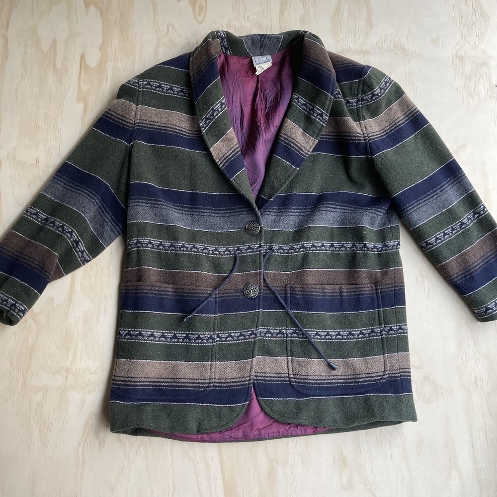 Vintage Gantos Blazer Jacket Womens Medium‎ Multicolor Wool Southwestern Striped